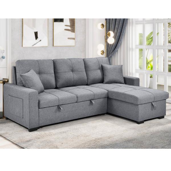 L-Shaped Reversible Sectional Sleeper Sofa with Pull-Out Bed and Storage,Gray