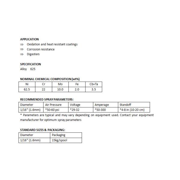 Thermal Spray Nickel Based Alloy Wire Inconel 625 Grade Corrosion Resistance