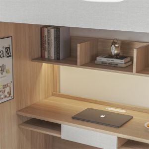 Bedroom Furniture Metal Bunk Bed With Desk Wooden Post Support customization