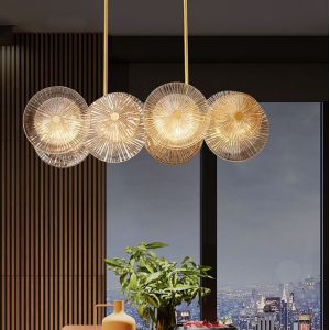Post Modern Round Metal Led Pendant Lights Glass Lotus Leave Chandelier(WH-MI