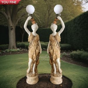 Cheap Garden Natural Stone Lady Sculpture With Lamp Marble Statue for sale