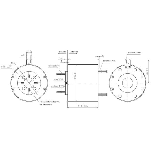 38.1mm Inner Bore 100M Ethernet Slip Rings Hollow Shaft Rotary Collector