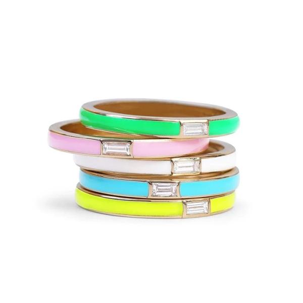 Quality Elegant Enamel Ring With Rectangular Cubic Zirconia 925 Sterling Silver Jewelry Gift For Women wholesale