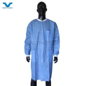 Disposable SMS 40GSM Waterproof Industrial CE Dust Proof Lab Coat For Spring