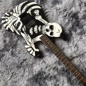 Top Quality 6 Strings Bones Black Skull Electric Guitar
