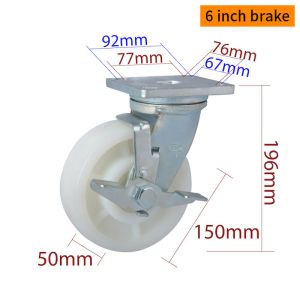 150mm Castor Wheels , 6 Inch Swivel Caster Wheels With Brake 786-26