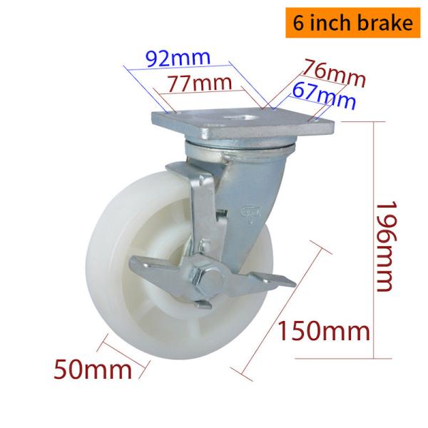 150mm Castor Wheels , 6 Inch Swivel Caster Wheels With Brake 786-26