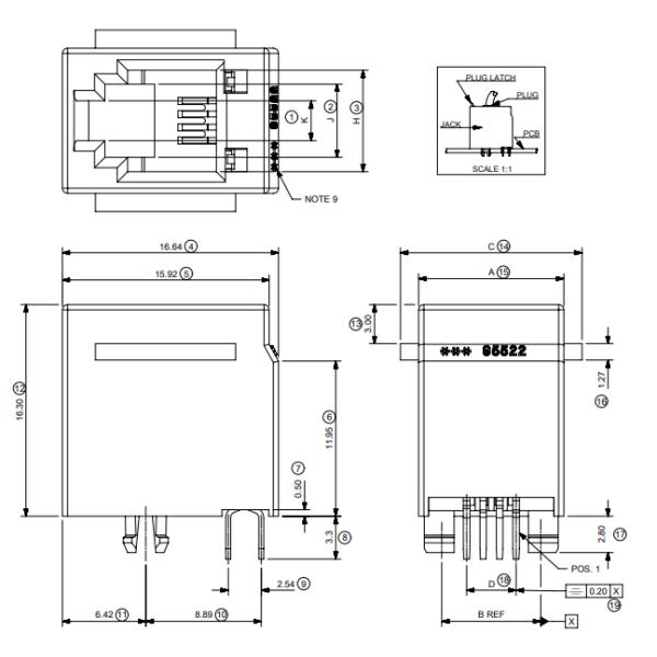 High Profile Top Entry Jack 95522-2887 8P8C RJ45 Connector