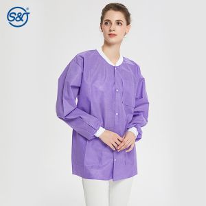 S&J Disposable SMS Lab Coat Nonwoven Premium Quality Knitted Collar & Cuffs
