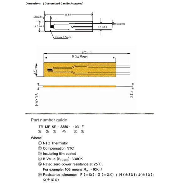 MF55 25mm Thin Film NTC Thermistor 10K 3950 3435 Insulated High Accuracy 1%