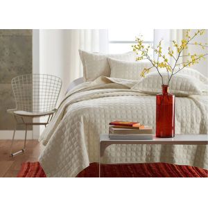 Cheap Square Embroidered Solid Dune Quilt Set , 100% Cotton 3Pcs White Quilt Set for sale