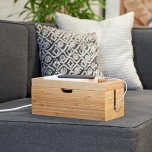 Custom Logo Large Storage Bamboo Cable Management Box Hider for Office 31.8x12