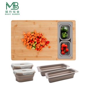 Bamboo Kitchen Cutting Board With Built-In Sink And Storage Box