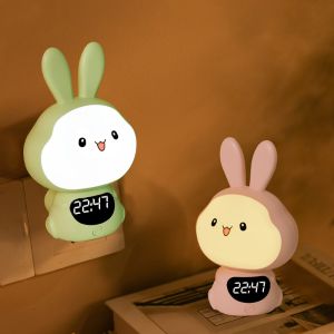 Kids USB Rechargeable Night Lamp With Clock Remote Control Warm White LED
