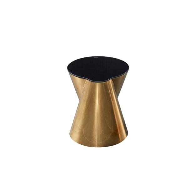 Titanium Base Black Tempered Glass End Tables , Irregular Gold Stainless Steel Table