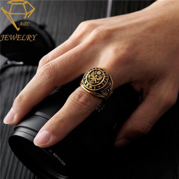 Quality Deep Engraved Steel U.S Mens 18K Custom Military Rings wholesale