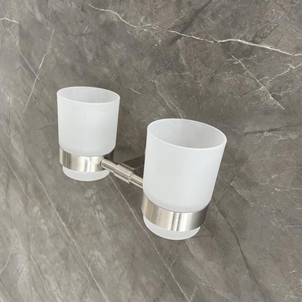 Polished Glass Tumbler Holder SUS304 Double Wall Mounted Toothbrush Holder