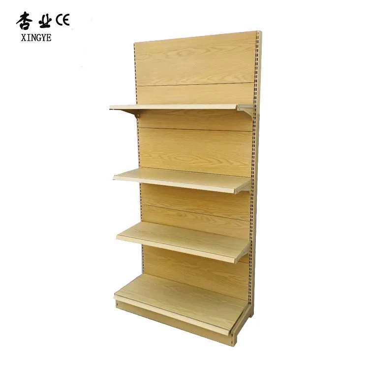 Factory Custom Size wood grain color grocery store shelving shop shelves retail display shelves anaqueles