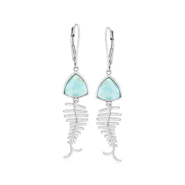 Quality Larimar Fish Bone Drop Unique Gems Earrings in Sterling Silver wholesale