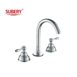 New Style Classic Luxury Dual Handle 3 Hole Brass Antique Basin Faucets With