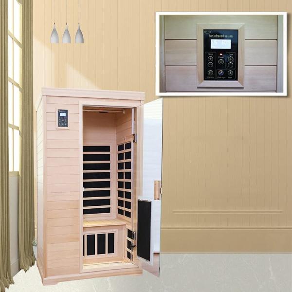 Traditional Infrared Wooden Sauna Room 2-Person Size Heating 1750W 9 Plates 10 Min Pre-Warm Up Time And Temperature Preset Control