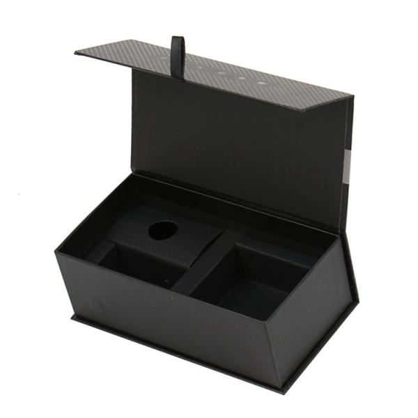 Magnetic Flap Closure Rigid Cardboard Luxury Black Packaging Gift Box With Paper Tray