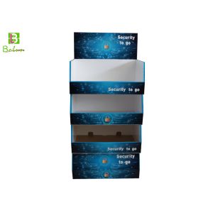 Blue Cardboard Floor Display Shelves Three Tier For Electronic Products