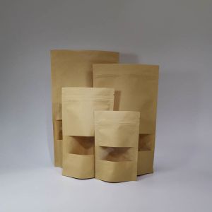 300x180mm 7 Inch Kraft Paper Pouches , Kraft Paper Stand Up Pouch With Window
