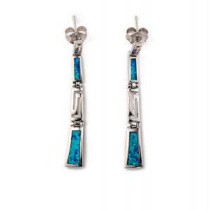 Cheap With Sterling Blue Opal Dangle Earrings with Greek Key Unique vintage design Earrings For Women for sale