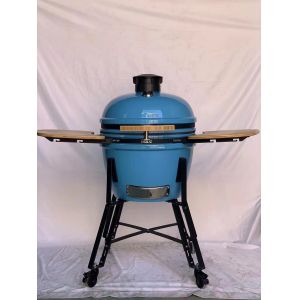 China Charcoal 22 Inchs Ceramic Kamado Grills Blue Smooth Surface BBQ Bamboo Handlle on sale
