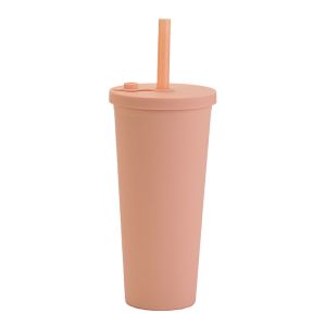 Insulated Double Wall Boba Tumbler Cup With Lid Reusable Straw