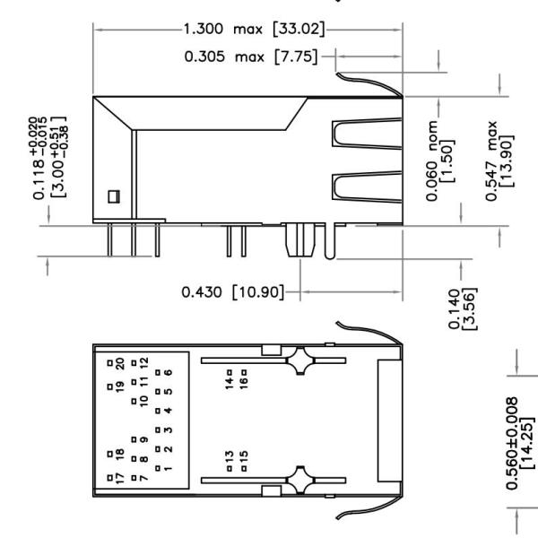 HFJT1-2GH4PRL 1A Single Port 2.5G BASE-T PoE RJ45 Magjack Tab Up Without LED