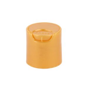 Golden Yellow Smooth Disc Top Cap Press Type PP Plastic Flip Top Caps For Cream