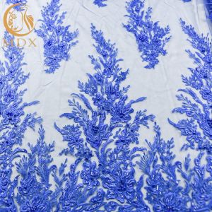 Blue Wedding Lace Fabrics MDX Elegant Flower Pattern 135cm Width