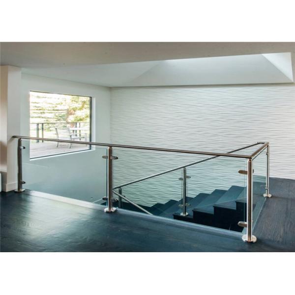 Frameless Stainless Steel Glass Railing Handrail Modern Style With Wood Hand Rail