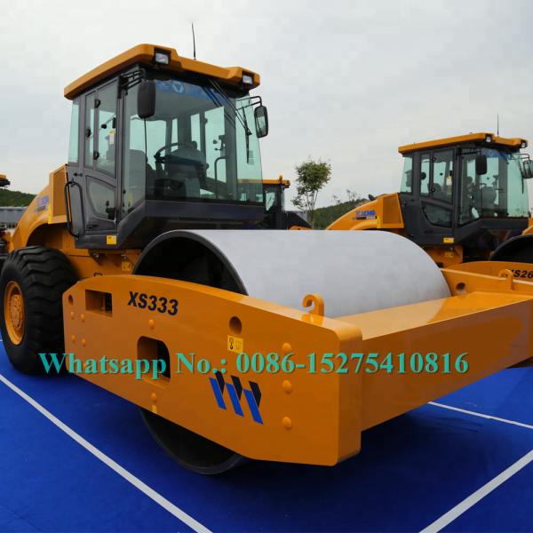 Largest 33 Ton Mechanical Single Drum Vibratory Roller XCMG XS333J Yellow Color