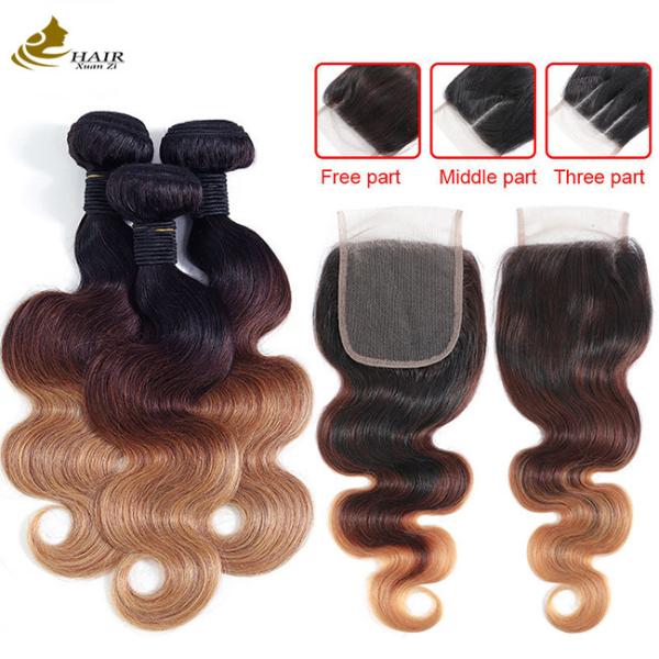 Quality 1b 4/27 Curly Honey Blonde Brazilian Hair Extensions Ombre wholesale