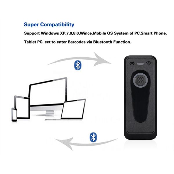 Compact Bluetooth Handheld Barcode Scanner 1D 2D QR Code Reader Support Mobile Phone Connection