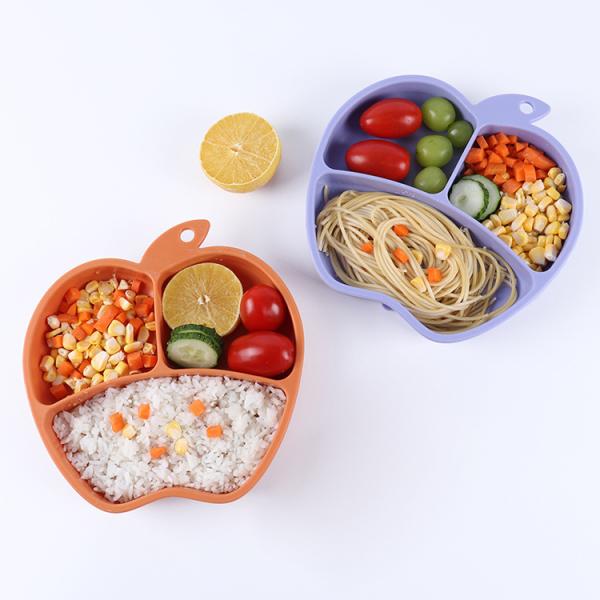 Apple Shape Silicone Baby Tray Custom Suction Feeding Plate Set