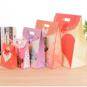 Customized pattern Cardboard Gift Bags 24x10x32cm With Handle Bow Knot
