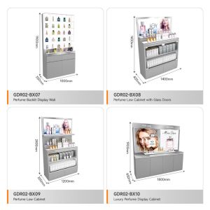 Cosmetic Store Showcase Grey Transparent Low Cabinet With Double-Sided Light Box