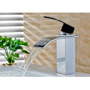 ROVATE Deck Mounted Single Hole Bathroom Basin Faucets Waterfall Wash Mixer