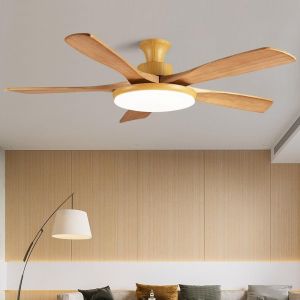 52 Inch 3 Leaf Solid Wood Blade Ceiling Fan Decorative Modern Luxury Custom LED