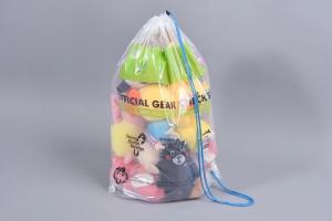 China 8kgs Load LDPE One Shoulder Plastic Drawstring Bag White Transparent PE Travelling Bag Custom Drawstring Pouch on sale
