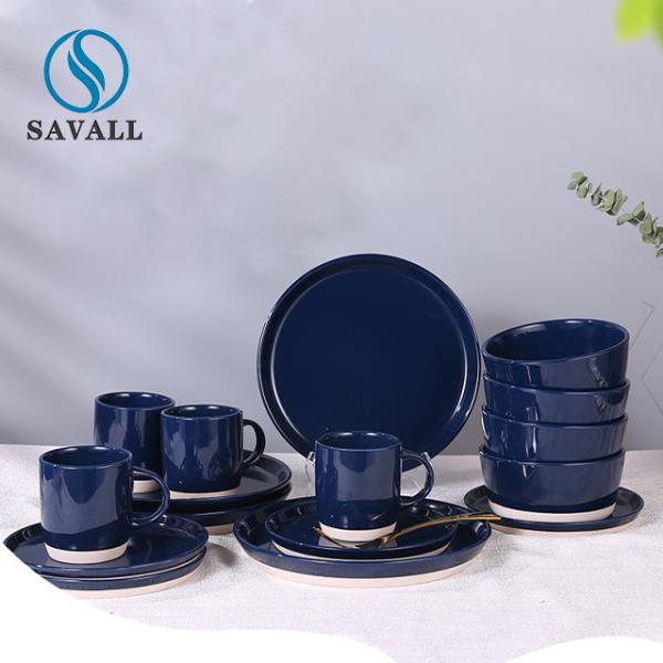 Quality Dark Blue 16PCS Craftsman Dinnerware Savall Ceramic Tableware Set wholesale