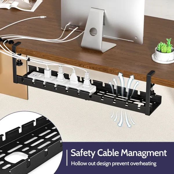 No Drilling Under Desk Extendable Desk Cable Organizer with Clamp for Home Office