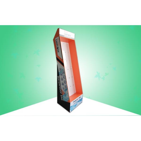 Plastic Hooks Cardboard Floor Display Stands Matt Finish Tilt Back With