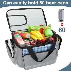 Silver White Large Insulated Tote Cooler Bag With Zipper Soft Men'S 60Can 0.8kg