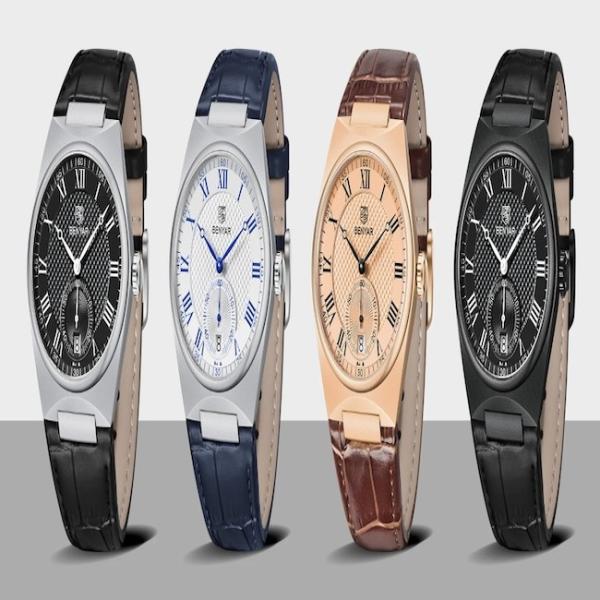 Alloy Case Waterproof Quartz Watch Shock Proof Leather Strap Quartz Watch