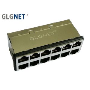 Cheap 30 U&quot; Gold Plating 10G RJ45 Connector 2 x 6 Port With Surge Protection EMI Gasket for sale